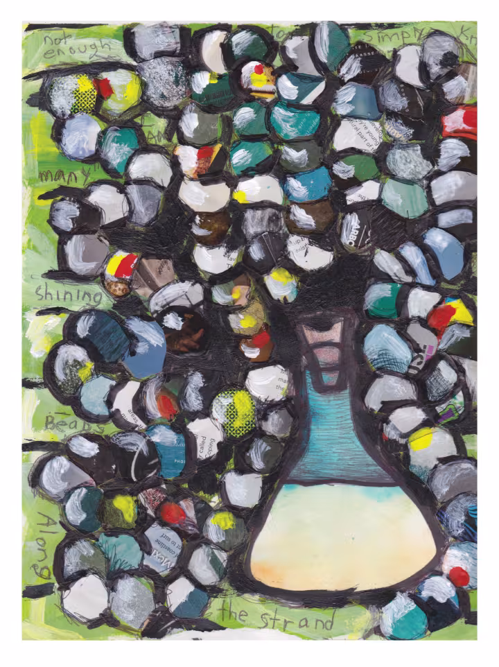 "Many shining beads along the strand" PS Perkins 2020 (mixed media on bristol board)
