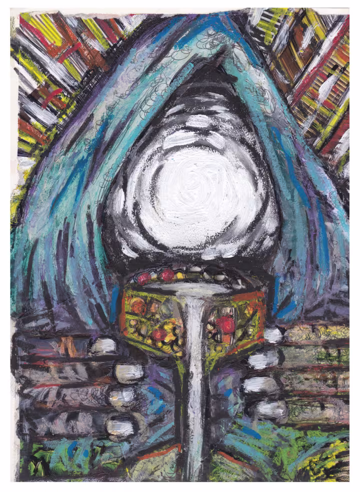"Drink For Thy Cup Runneth Over" by PS Perkins 2020 (mixed media on bristol board)